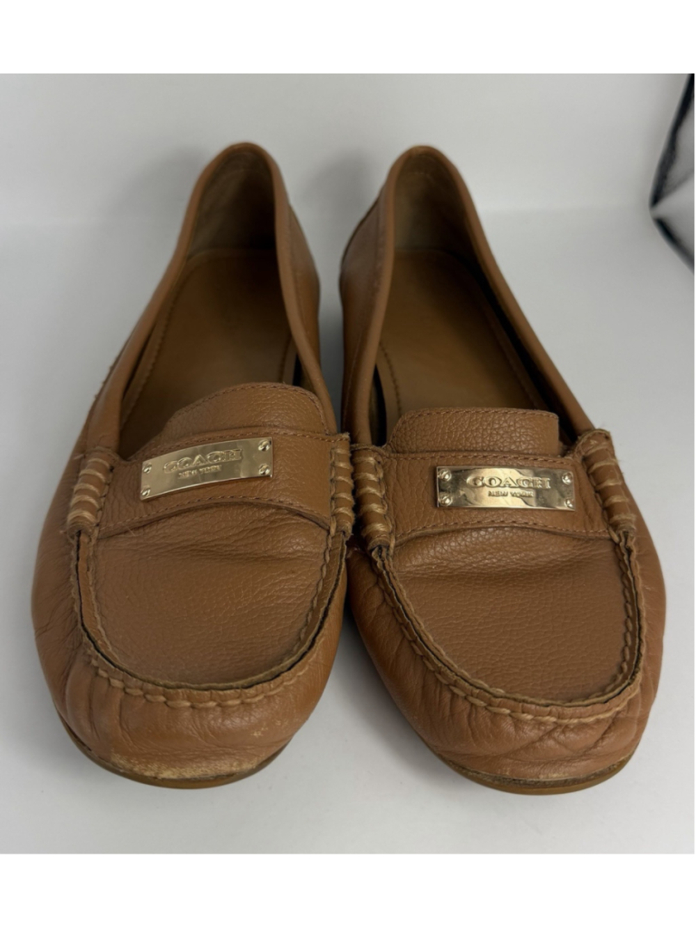 COACH Fredrica Tan Soft Pebbled Leather Driving Moc Flat Loafers Size 8
